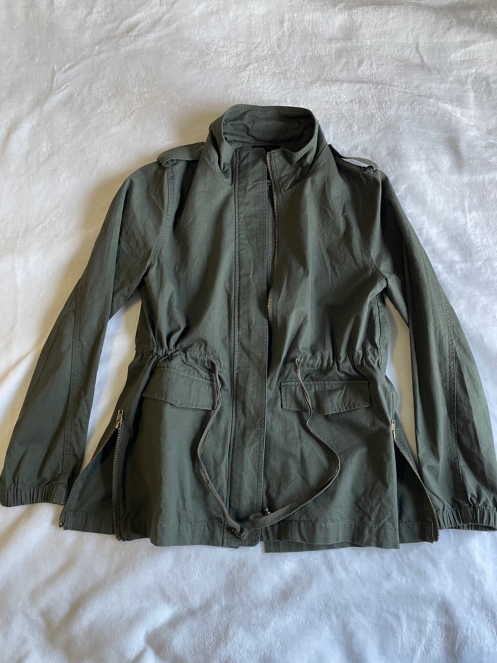 NWOT Forever 21 Olive Green Utility Jacket Military Style Pockets Waist String